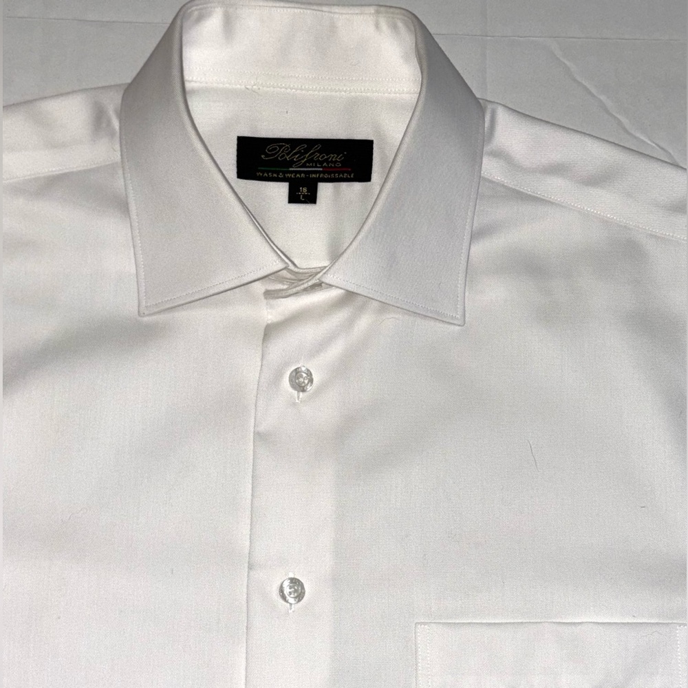 POLIFRONI MILANO Mens 100% Cotton White Long Sleeve Button Down Shirt Size Large